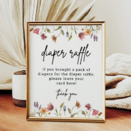 ワイルドフラワーベビーシャワーおむつラッフルデジタル ポスター