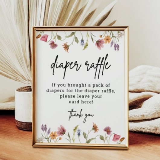 ワイルドフラワーベビーシャワーおむつラッフルデジタル ポスター