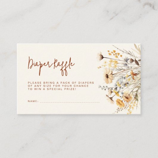 ワイルドフラワーベビーシャワーおむつラッフル エンクロージャーカード (正面)
