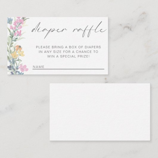 ワイルドフラワーベビーシャワーおむつラッフル エンクロージャーカード (正面/裏面)