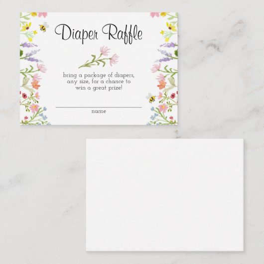 ワイルドフラワーベビーシャワーおむつラッフル エンクロージャーカード (正面/裏面)