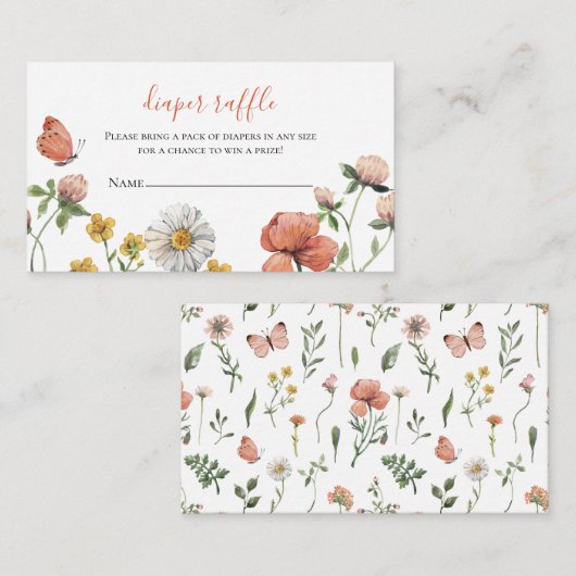ワイルドフラワーベビーシャワーおむつラッフル エンクロージャーカード (正面/裏面)
