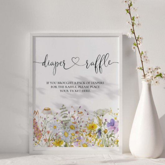 ワイルドフラワーベビーシャワーおむつラッフル ポスター