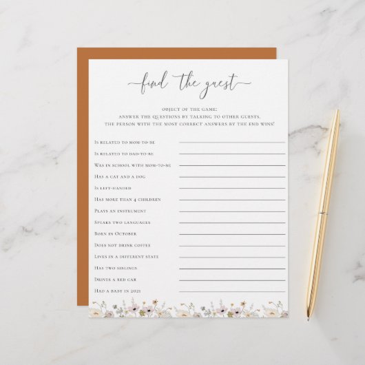 ワイルドフラワーベビーシャワーがゲストゲームを見つける (正面/裏面インサイチュ)