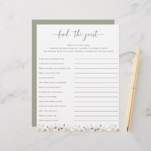 ワイルドフラワーベビーシャワーがゲストゲームを見つける (正面/裏面インサイチュ)