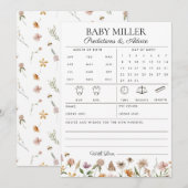 ワイルドフラワーベビーシャワーの予測とアドバイスカード 招待状 (正面/裏面)