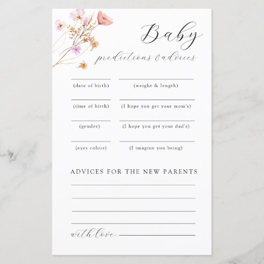 ワイルドフラワーベビーシャワーアドバイスゲーム (正面)