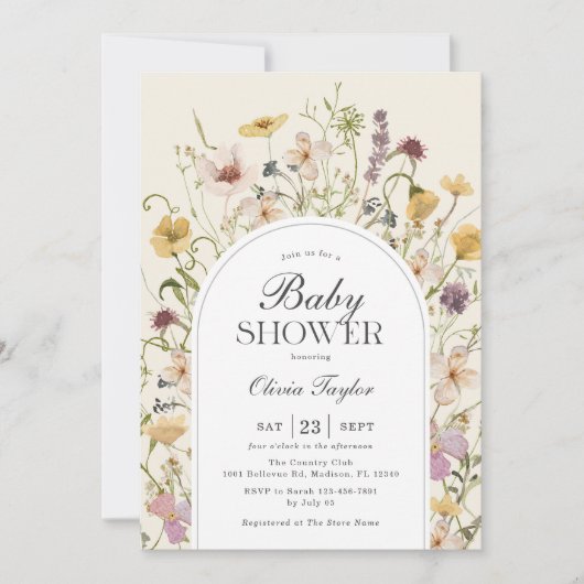 ワイルドフラワーベビーシャワーアーチ 招待状 (正面)