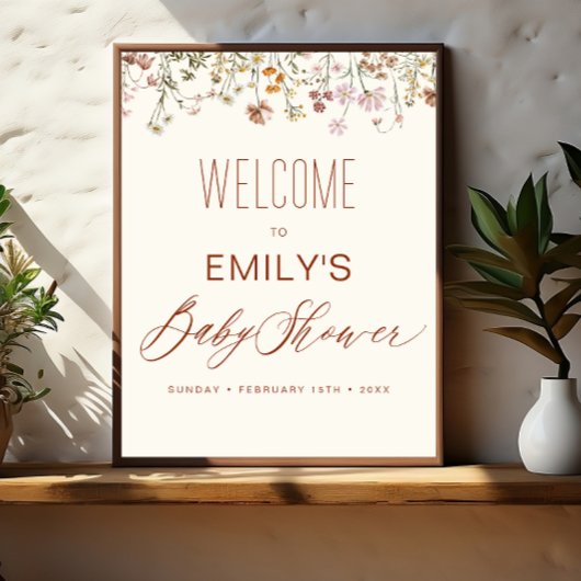 ワイルドフラワーベビーシャワーウェルカムサインイン開花 ポスター