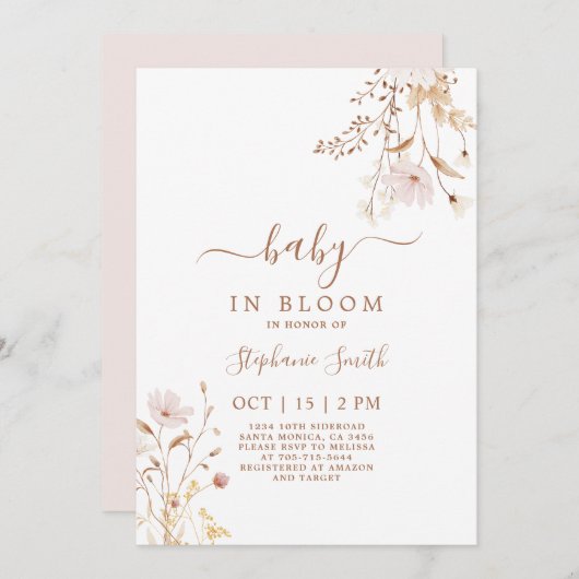 ワイルドフラワーベビーシャワーガール招待状 招待状 (正面/裏面)