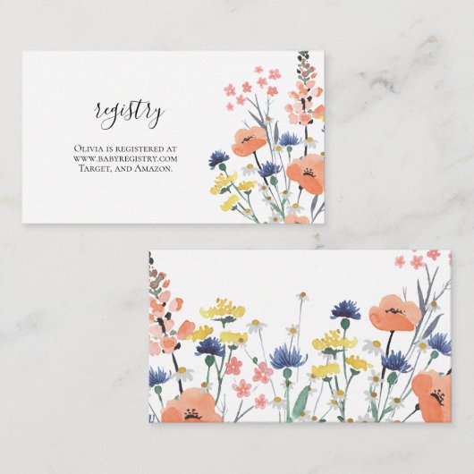 ワイルドフラワーベビーシャワーギフトレジストリエンクロージャカー エンクロージャーカード (正面/裏面)