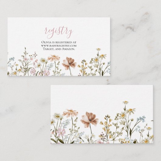 ワイルドフラワーベビーシャワーギフトレジストリエンクロージャカー エンクロージャーカード (正面/裏面)