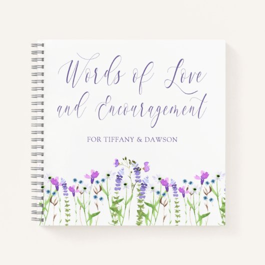 ワイルドフラワーベビーシャワーゲストブックパープルフローラ ノートブック (正面)