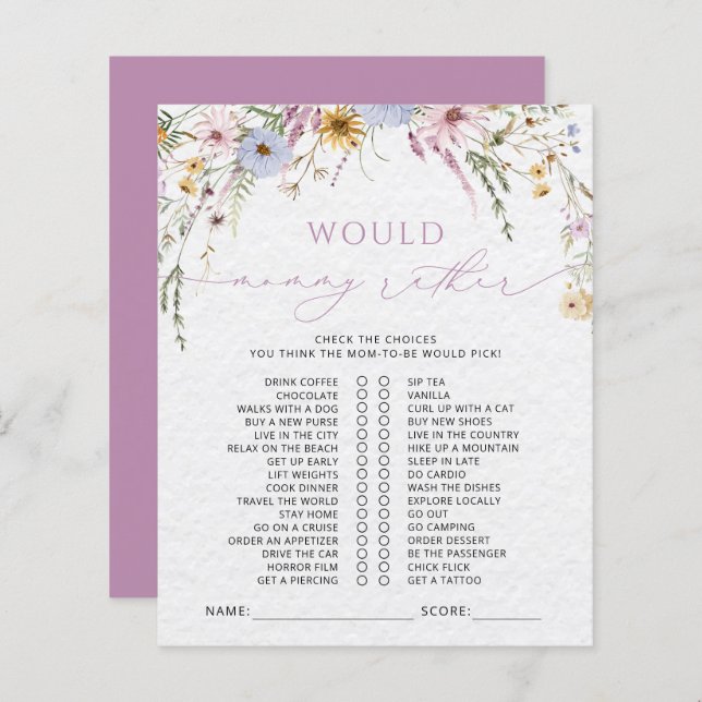 ワイルドフラワーベビーシャワーゲーム (正面/裏面)