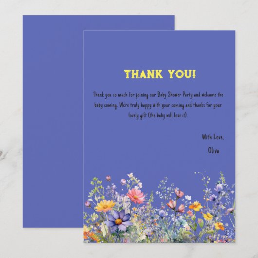 ワイルドフラワーベビーシャワーサンキューカード サンキューカード (正面/裏面)
