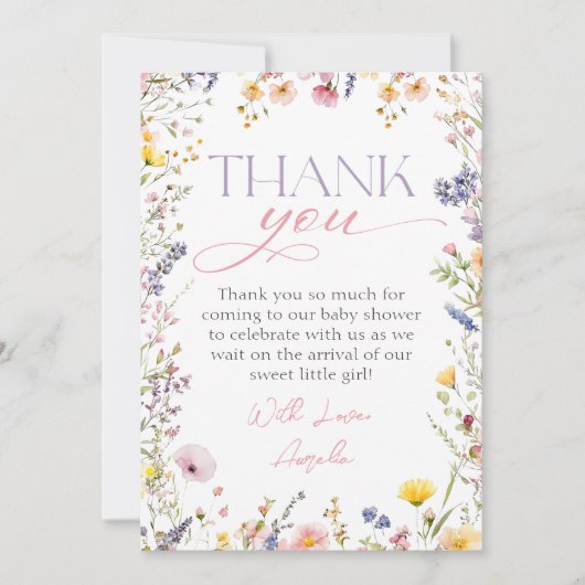 ワイルドフラワーベビーシャワーサンキューカード サンキューカード (正面)