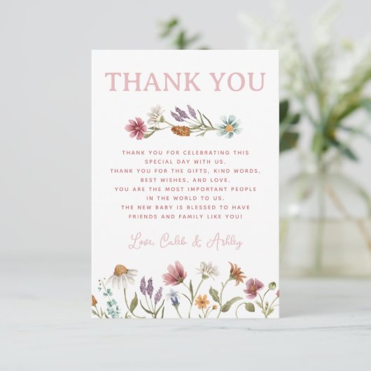 ワイルドフラワーベビーシャワーサンキューカード サンキューカード (スタンド正面)