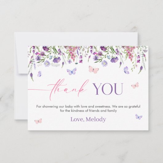 ワイルドフラワーベビーシャワーサンキューカード 出欠カード (正面)