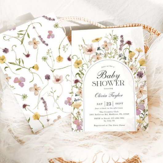 ワイルドフラワーベビーシャワーフローラアーチ 招待状