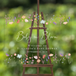 ワイルドフラワーベビーシャワーホワイトウェルカム アクリルサイン