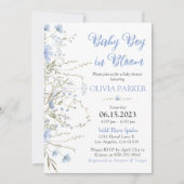 ワイルドフラワーベビーシャワーボーイ招待状ライトブルー 招待状 (正面)