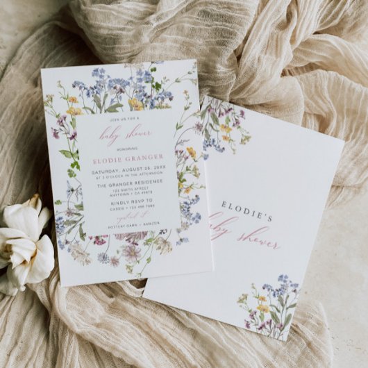 ワイルドフラワーベビーシャワー招待状ガールボホピンク 招待状