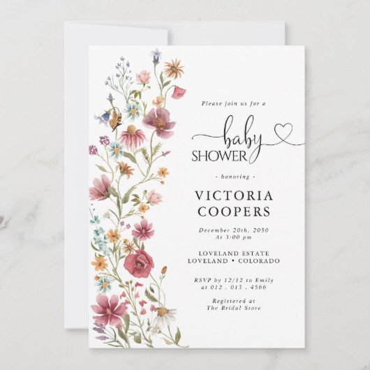 ワイルドフラワーベビーシャワー招待状 招待状 (正面)