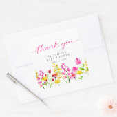 ワイルドフラワーベビーシャワー水彩ピンクありがとう スクエアシール (封筒)