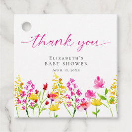 ワイルドフラワーベビーシャワー水彩ピンクありがとう フェイバータグ