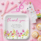 ワイルドフラワーベビーシャワー水彩フローラガールピンク ペーパープレート (パーティー)