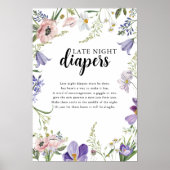 ワイルドフラワーベビーシャワー深夜おむつサイン ポスター (正面)