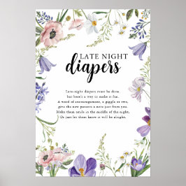 ワイルドフラワーベビーシャワー深夜おむつサイン ポスター