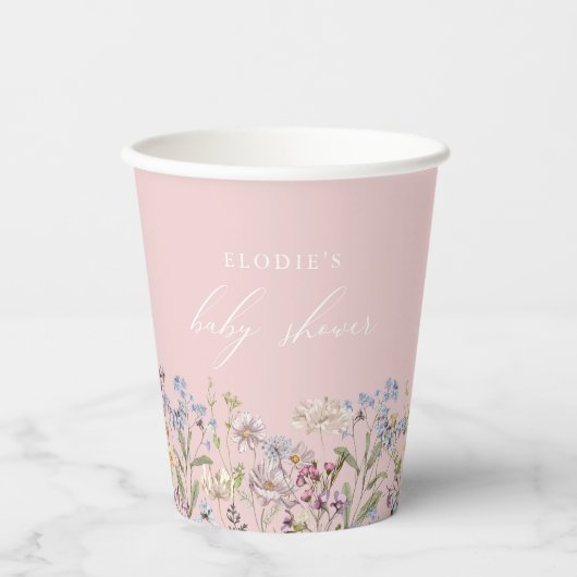 ワイルドフラワーベビーシャワー紙カップ赤面ガール 紙コップ (正面)