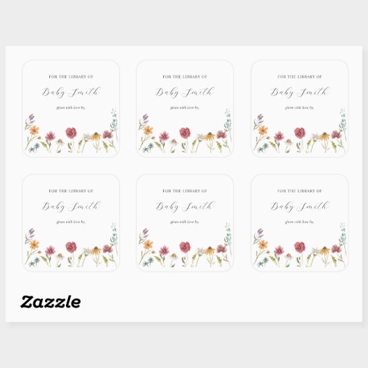 ワイルドフラワーベビーシャワー蔵書票 スクエアシール (シート)