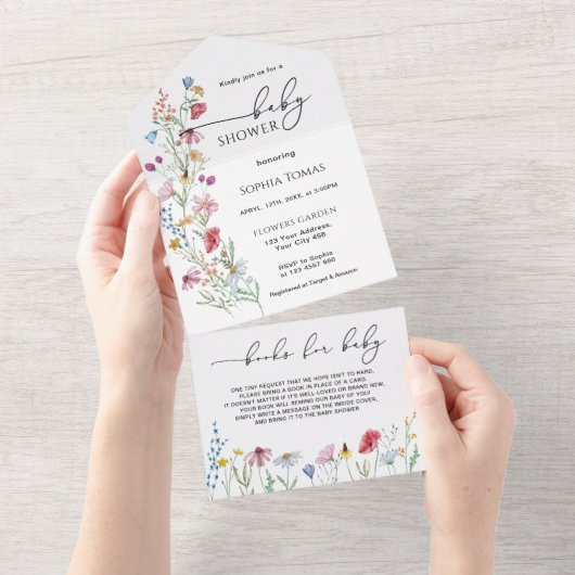 ワイルドフラワーベビーシャワー オールインワン招待状 (貼ってはがせる)