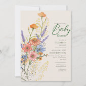 ワイルドフラワーベビーシャワーBOHOプリントまたはデジタル 招待状 (正面)