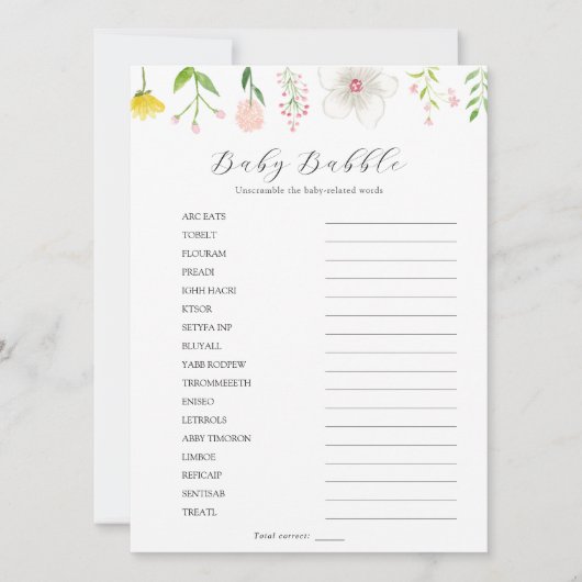 ワイルドフラワーベビーバブルスクランブルゲームカード 招待状 (正面)