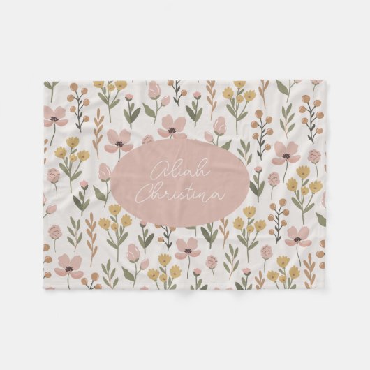 ワイルドフラワーベビーブランケットパーソナライズされた子供部屋 フリースブランケット (正面(横))