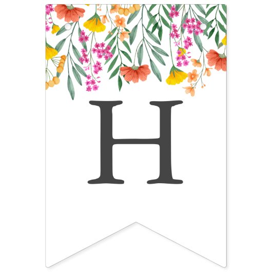 ワイルドフラワーベビーモダンガール1st誕生日パーティー バンティングフラッグ (第2の旗)