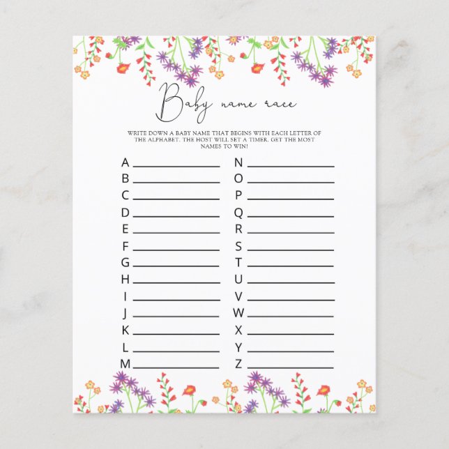 ワイルドフラワーベビー名のレースのゲーム (正面)