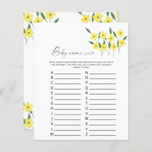 ワイルドフラワーベビー名のレースのゲーム (正面/裏面)