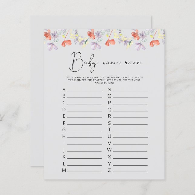 ワイルドフラワーベビー名のレースのゲーム (正面/裏面)