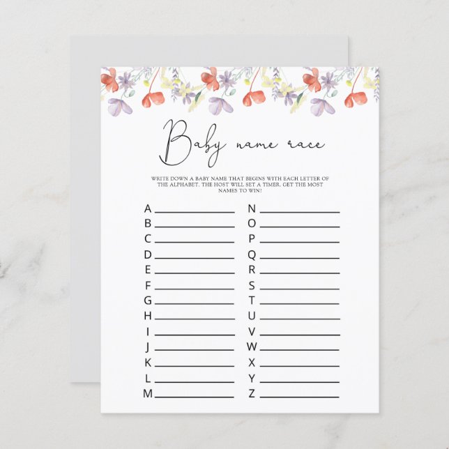 ワイルドフラワーベビー名のレースのゲーム (正面/裏面)