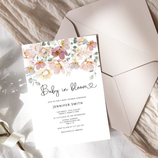 ワイルドフラワーベビー開花の赤ちゃんシャワー招待 招待状
