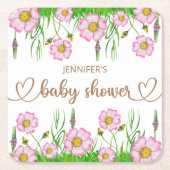ワイルドフラワーベビー開花の赤ちゃんシャワー スクエアペーパーコースター (正面)