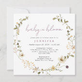 ワイルドフラワーベビー開花ほこりっぽい紫の赤ちゃんシャワー 招待状 (正面)