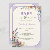 ワイルドフラワーベビー開花ほこりっぽい紫の赤ちゃんシャワー 招待状 (正面/裏面)