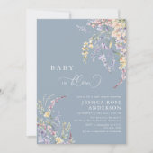 ワイルドフラワーベビー開花ほこりっぽい青い赤ちゃんシャワー 招待状 (正面)