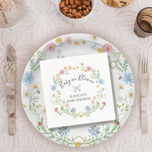 ワイルドフラワーベビー開花フローラ水色シャワー スタンダードランチョンナプキン
