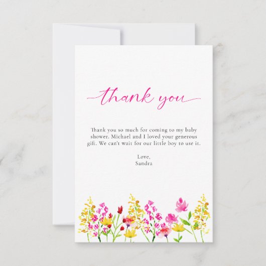 ワイルドフラワーベビー開花ベビーシャワーありがとう サンキューカード (正面)